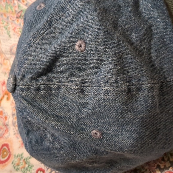 NWT Head Shots Denim Contrast Leather Strapback Dad Baseball Cap OS Vintage - Picture 2 of 6